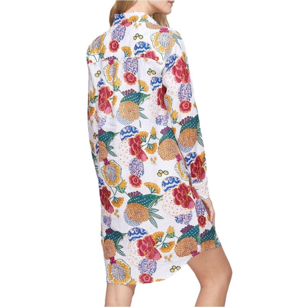 Roller Rabbit 100% Linen Cheri Floral Shirt Dress Button Front Tunic XS Roberta - Picture 2 of 5